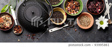 Various dried tea and teapot Various dried tea and teapot 93995861