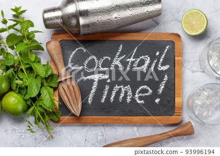 Mojito cocktail ingredients and drinks utensils 93996194