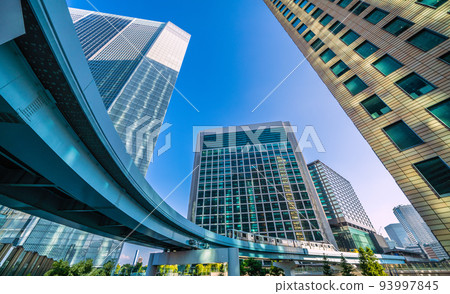 日本汐留站、百合海鷗、汐留辦公區等的東京街景 93997845