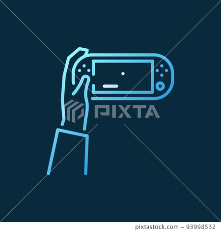 Hand holding Handheld Game Console vector colored line icon 93998532