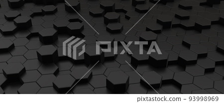 Black hexagons abstract geometric background, 3d illustration Black hexagons abstract geometric background, 3d illustration 93998969
