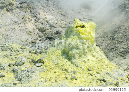 cone of sulfur deposits around a fumarole in a solfataric field 93999115