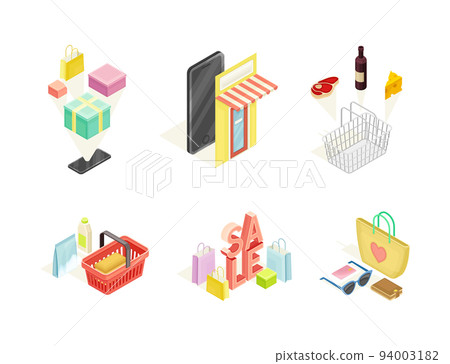 Shopping and Retail Industry with Internet Sale and Online Purchase Isometric Vector Set Shopping and Retail Industry with Internet Sale and Online Purchase Isometric Vector Set 94003182