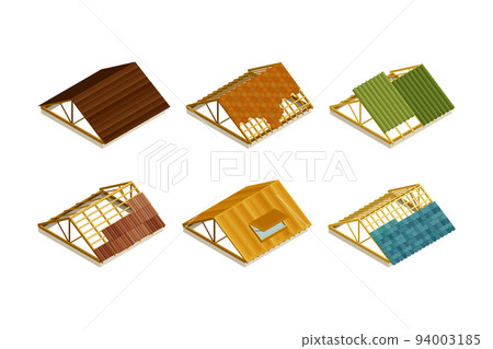Roof as House Top Covering and Part of Building Envelope Isometric Vector Set Roof as House Top Covering and Part of Building Envelope Isometric Vector Set 94003185