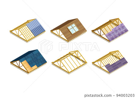 Roof as House Top Covering and Part of Building Envelope Isometric Vector Set Roof as House Top Covering and Part of Building Envelope Isometric Vector Set 94003203