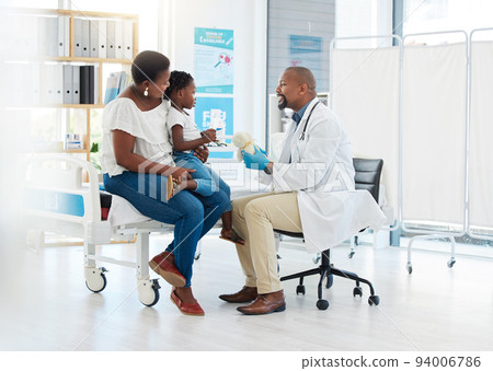 Doctor, nurse or medical worker consulting with baby, mother and child patient for flu, allergies or covid in hospital room. Medicine, trust and support in a medical clinic with a health professional Doctor, nurse or medical worker consulting with baby, mother and child patient for flu, allergies or covid in hospital room. Medicine, trust and support in a medical clinic with a health professional 94006786