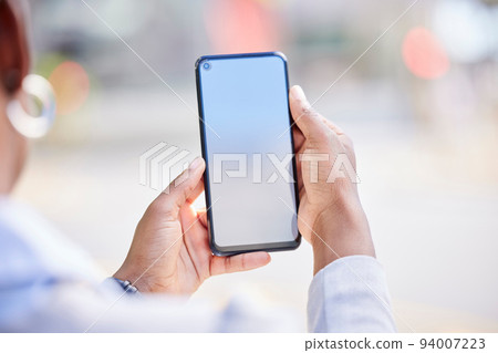 Phone, mock up screen and blank website for communication, advertising and social media marketing with woman browsing, texting or using mobile app. Closeup hands of woman showing contact us webpage Phone, mock up screen and blank website for communication, advertising and social media marketing with woman browsing, texting or using mobile app. Closeup hands of woman showing contact us webpage 94007223