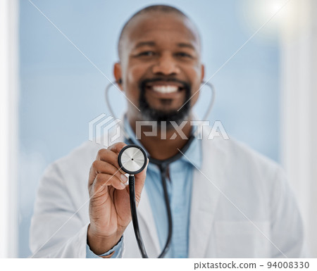Medical, healthcare worker and doctor with a stethoscope and smile ready for a patient. Hospital, health clinic or professional doctors office worker happy to help check heart health of patients Medical, healthcare worker and doctor with a stethoscope and smile ready for a patient. Hospital, health clinic or professional doctors office worker happy to help check heart health of patients 94008330