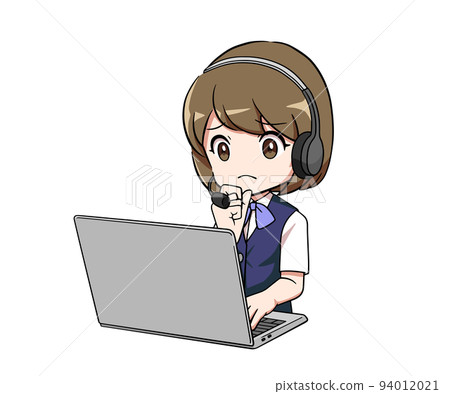 Call center woman confused in front of PC 94012021