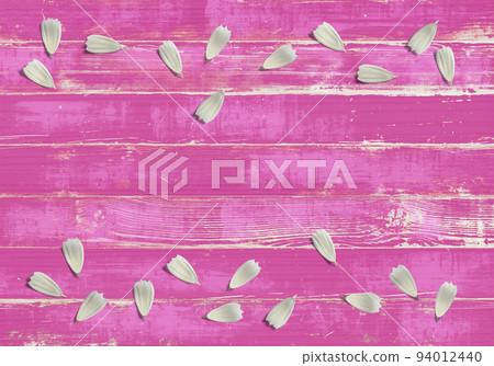 Cosmos pink vintage wood and white autumn cherry blossom petals 94012440