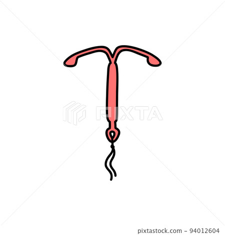 intrauterine device, IUD contraception doodle icon, vector color line illustration 94012604