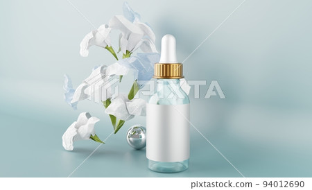 3D representation of perfumery and bathroom packaging with paster color background for mockup and product display, minimalist concept, premium illustration of pastel floral elements. 3D representation of perfumery and bathroom packaging with paster color background for mockup and product display, minimalist concept, premium illustration of pastel floral elements. 94012690