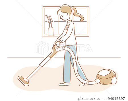 Illustration of a woman vacuuming - Stock Illustration [94012897] - PIXTA