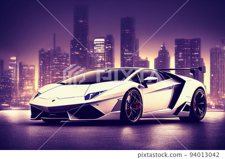 Bangkok, Thailand, 08.08.2022: Lamborghini luxury super car for fast sports on premium lighting background. 3D illustration. Bangkok, Thailand, 08.08.2022: Lamborghini luxury super car for fast sports on premium lighting background. 3D illustration. 94013042