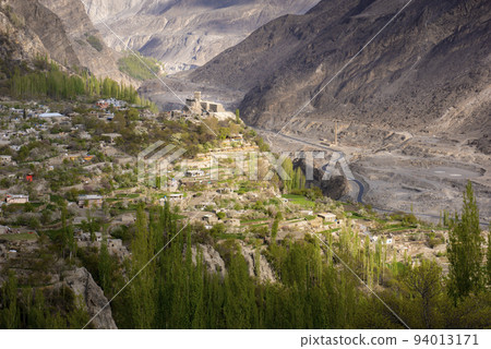 Colorful cherry blossoms blooming in spring on beautiful mountain background. 94013171