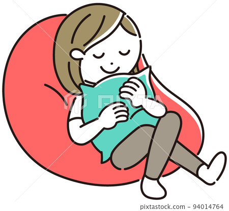 年輕女子坐在串珠墊子上,拿著它放鬆 年輕女子坐在串珠墊子上,拿著它放鬆 94014764