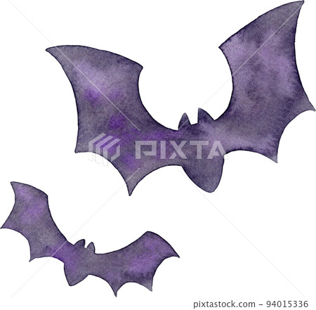 [Halloween] Watercolor illustration of a flying bat silhouette 94015336