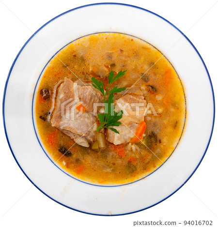 Portion of russian soup rassolnik in eatery 94016702