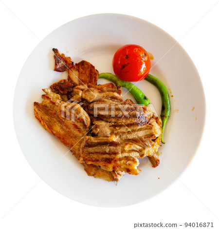 Grilled lamb with tomato and pepper. Turkish cuisine 94016871