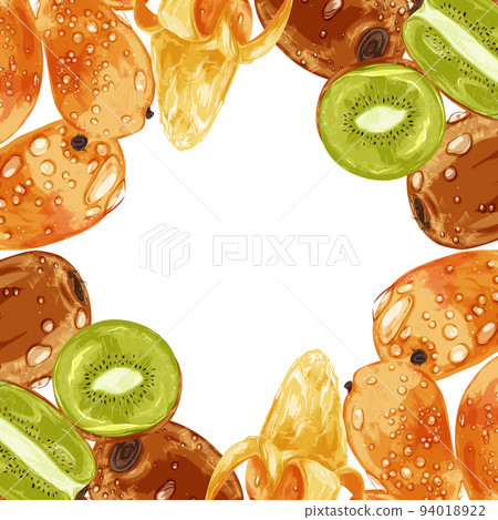 Hand drawn watercolor style frame illustration of juicy fruits Hand drawn watercolor style frame illustration of juicy fruits 94018922