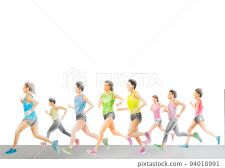 Female runner hand-painted watercolor 94018991