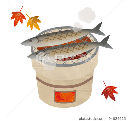 Autumn saury, seven wheels and autumn leaves watercolor 94024613