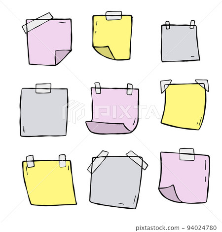 Sticker. Empty piece of paper with sticky tape. Place for reminders and text. 94024780