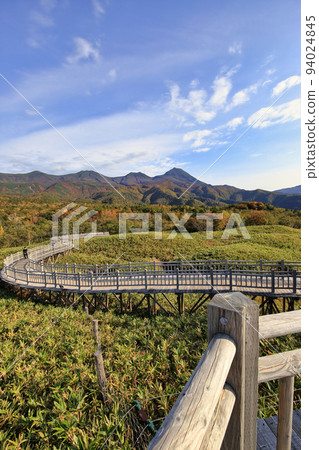 Elevated wooden path of Shiretoko Five Lakes in autumn (Shari Town, Hokkaido) Elevated wooden path of Shiretoko Five Lakes in autumn (Shari Town, Hokkaido) 94024845