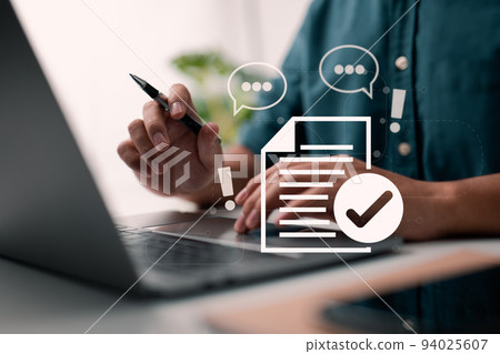 Reading the privacy policy and terms and conditions of the contract. Businessman Putting pen to paper. The idea of a contract. Reading the privacy policy and terms and conditions of the contract. Businessman Putting pen to paper. The idea of a contract. 94025607