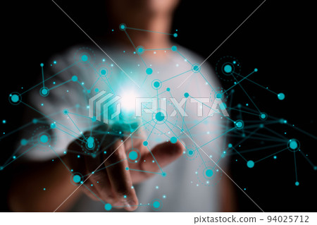 A cloud of connection data in hand. The idea of using business intelligence. 94025712