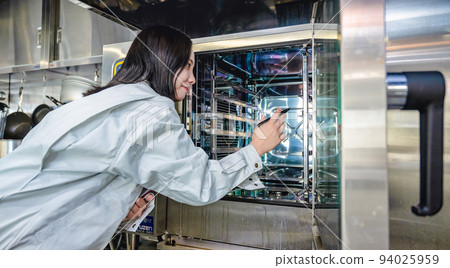 Female staff checking commercial kitchen equipment Steam convection oven Female staff checking commercial kitchen equipment Steam convection oven 94025959