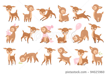 Cute Baby Deer with Spots as Adorable Hoofed Mammal Big Vector Set Cute Baby Deer with Spots as Adorable Hoofed Mammal Big Vector Set 94025960