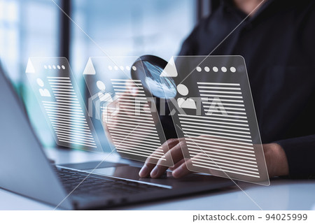 Agency interview pick a resume method for job hiring and internet recruitment concepts. 94025999