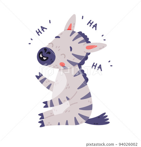 Funny Zebra with Black-and-white Striped Coat Sitting and Laughing Vector Illustration Funny Zebra with Black-and-white Striped Coat Sitting and Laughing Vector Illustration 94026002