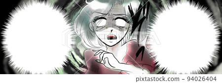 70's girls' cartoon The face of an old lady who becomes white-eyed with fear due to increased age spots and wrinkles Black and white wide size illustration 70's girls' cartoon The face of an old lady who becomes white-eyed with fear due to increased age spots and wrinkles Black and white wide size illustration 94026404