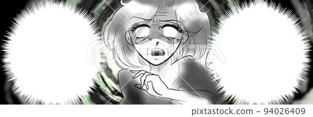 70's girls' cartoon The face of an old lady who becomes white-eyed with fear due to increased age spots and wrinkles Black and white wide size illustration 70's girls' cartoon The face of an old lady who becomes white-eyed with fear due to increased age spots and wrinkles Black and white wide size illustration 94026409