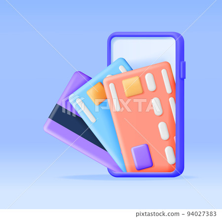 3D Smartphone with Bank Card on Screen 94027383