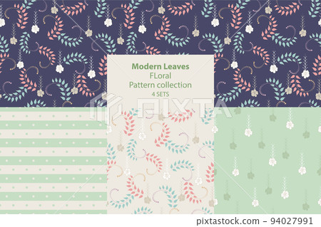 Vector set of modern leaves and floral patterns. 4 elegant retro patterns seamless background. 94027991