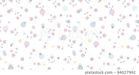 Pastel delicate colours rose buds with circles multi on white vector seamless vintage pattern design. 94027992