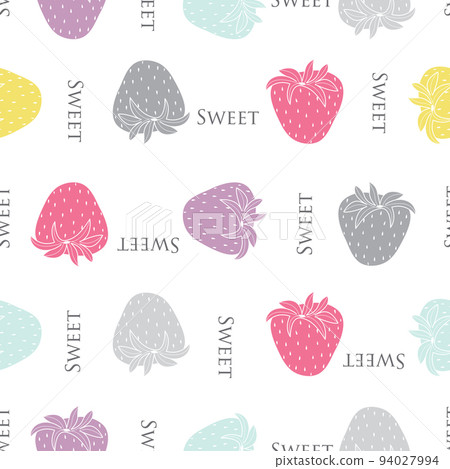 Colourful sweet strawberries vectors on white seamless repeat pattern background. 94027994
