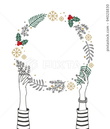 Hand holding Christmas wreath of fashionable ornaments Vector version 94028830