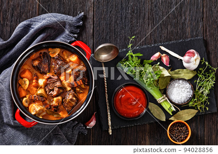 Beef Bourguignon, Beef Burgundy in pot, top view Beef Bourguignon, Beef Burgundy in pot, top view 94028856