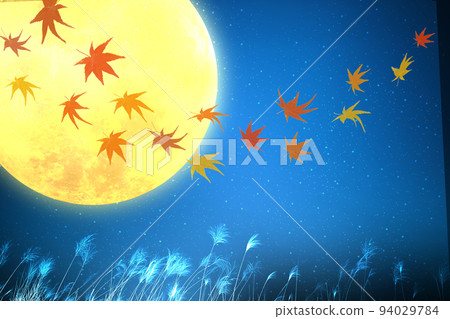 秋天夜空中的秋葉和滿月 94029784