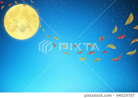 秋夜夜空中的落葉和滿月起舞 秋夜夜空中的落葉和滿月起舞 94029787