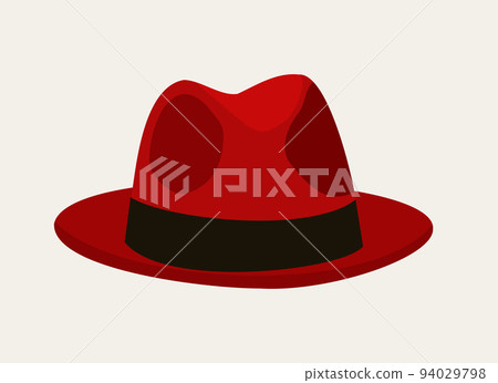 Vector illustration of elegant red fedora hat isolated on light beige background. 94029798