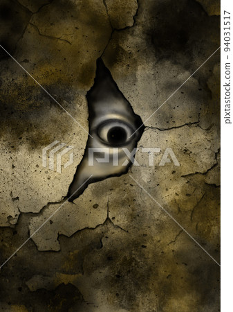 Eyes peeking through a crack in the wall downward sepia Eyes peeking through a crack in the wall downward sepia 94031517