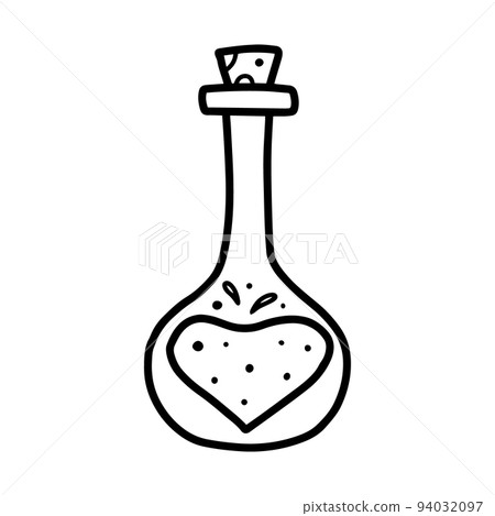 A jar of potion or poison. Magic potion. Vector illustration. Drawn style. Doodle style. A jar of potion or poison. Magic potion. Vector illustration. Drawn style. Doodle style. 94032097