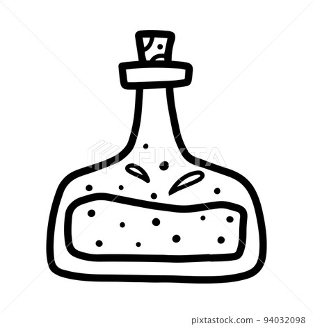 A jar of potion or poison. Magic potion. Vector illustration. Drawn style. Doodle style. A jar of potion or poison. Magic potion. Vector illustration. Drawn style. Doodle style. 94032098