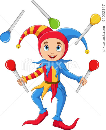 Cartoon funny jester showing juggling 94032347