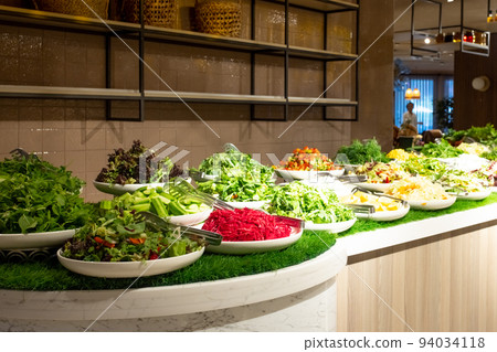 Vegetarian food. Healthy eating. Food industry. Dining table. Healthy meal.Smorgasbord in hotel on vacation Vegetarian food. Healthy eating. Food industry. Dining table. Healthy meal.Smorgasbord in hotel on vacation 94034118